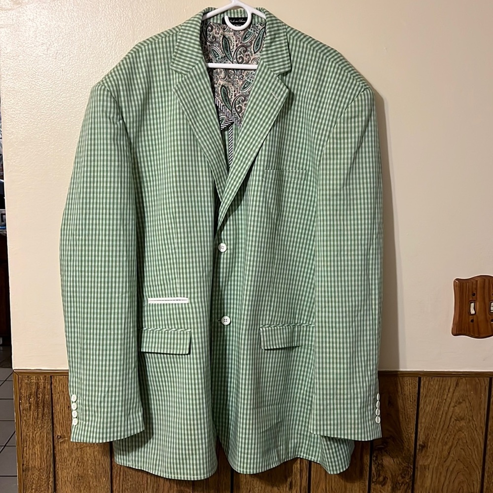 Inserch Limited Edition Style Italy Green White Plaid 2 Button Blazer Size 5XL